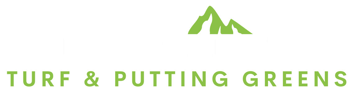 Logo for "South Mountain Turf & Putting Greens" featuring green mountains above the text.